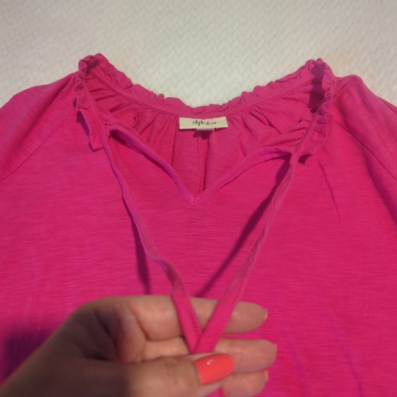 Style & Co Blouse Pink Long-Sleeve Boho Barbie Barbiecore Women's Size X-Large - Picture 4 of 7